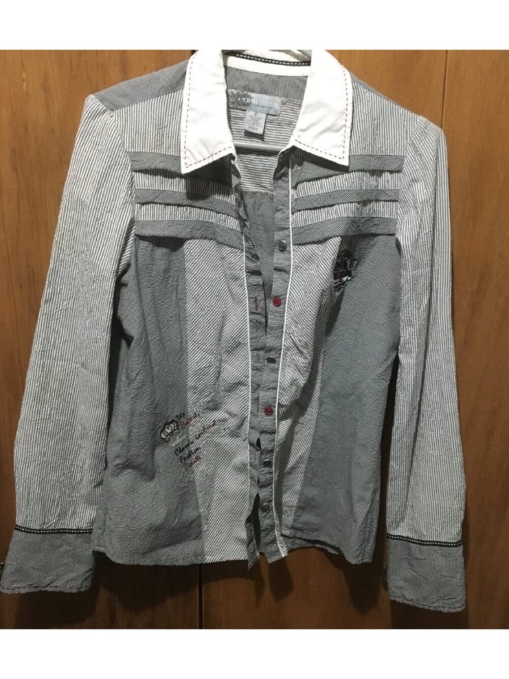 Point Zero Gray and White Striped Button-Down Shirt with White Collar